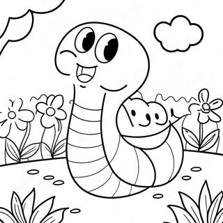 Fröhlicher Wurm im Garten Ausmalbild | Wurm Ausmalbild