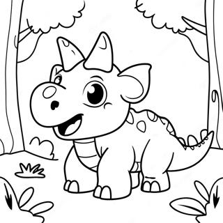 Niedlicher Triceratops im Wald Ausmalbild | Triceratops Ausmalbild