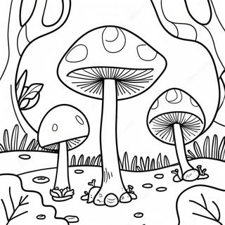 Buntes psychedelisches Pilzwald Ausmalbild | Trippiger Pilz Ausmalbild