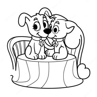 Niedliches Susi und Strolch, die zusammen sitzen Ausmalbild | Lady und der Tramp Ausmalbild