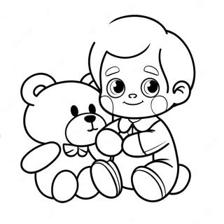 Süßer Junge mit Teddybär Valentins-Ausmalbild | Junge Valentinstag Ausmalbild