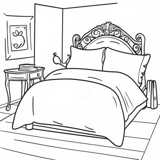 Buntes Bett mit Kissen Ausmalbild | Schlafzimmer Ausmalbild