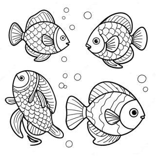 Bunte Fische schwimmen Ausmalbild | Meerestier Ausmalbild