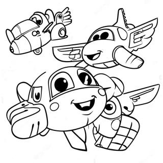 Bunte Super Wings Charaktere Ausmalbild | Super Flügel Ausmalbild