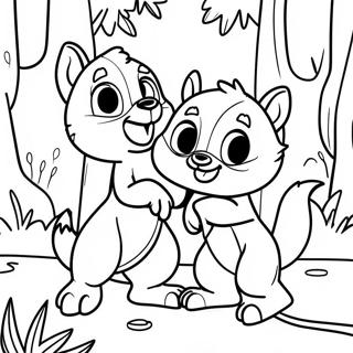 Chip und Chap spielen im Wald Ausmalbild | Chip und Chap Ausmalbild