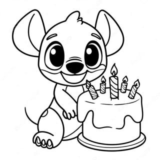 Stitch mit Geburtstagskuchen Ausmalbild | Stitch Geburtstag Ausmalbild