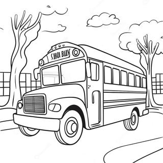 Fröhlicher Schulbus fährt durch die Stadt Ausmalbild | Schulbus Ausmalbild