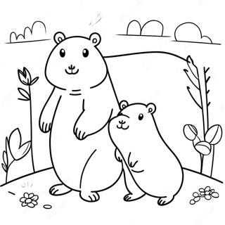 Niedliche Capybara-Familie Ausmalbild | Capybara Ausmalbild