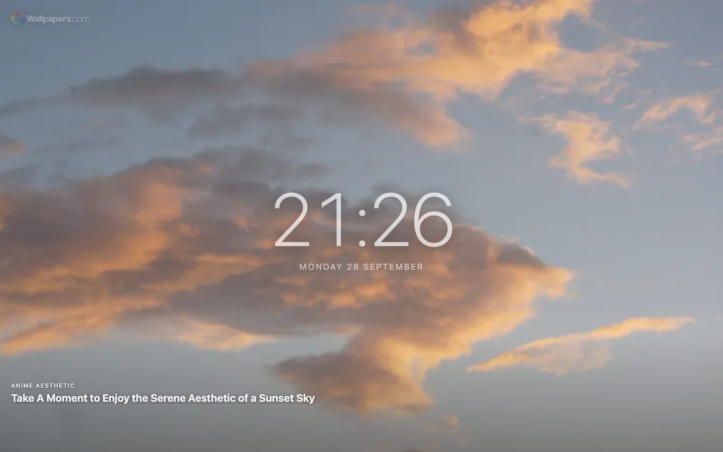 Neuer Tab mit einer großen Uhr und dem Datum über einem Sonnenuntergangs-Hintergrundbild